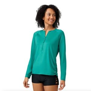 NWT Free Country Sunfree long-sleeve quarter-zip women’s jade teal UPF shirt top
